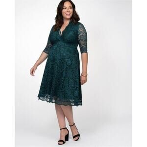 Kiyonna Green Cocktail Party Dress Mademoiselle Style 5X Lace MOB Slimming